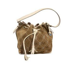 Dooney & Bourke Tan Monogram Drawstring Shoulder Bag